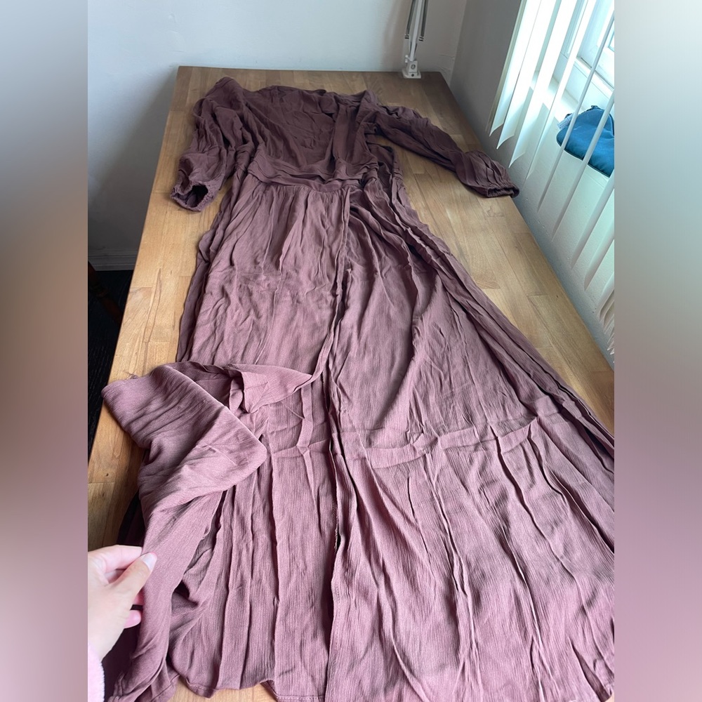 Deep V Neck Maxi Dress, Brown, XL